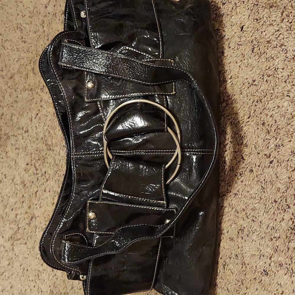 Faux leather black shoulder bag